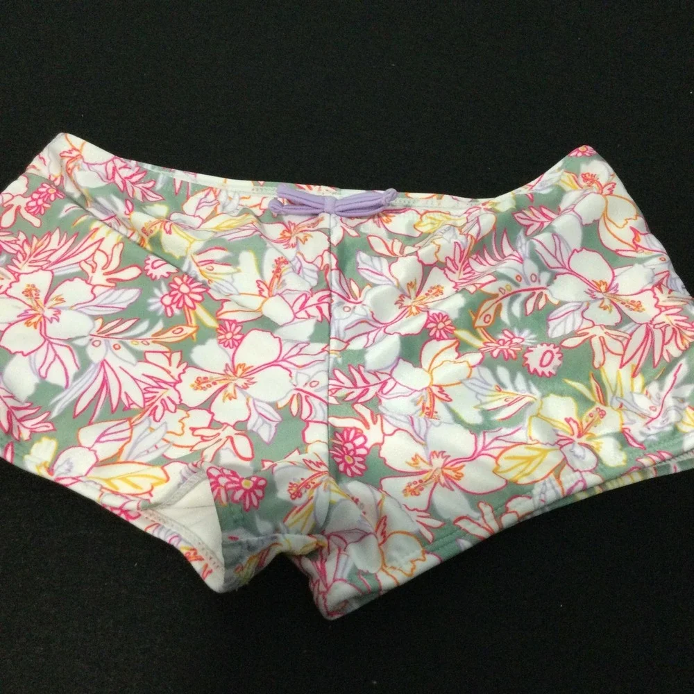 Wonder Nation Kids Girls XL 14-16 Swim‎ Bottoms Shorts Floral Print Purple Bow